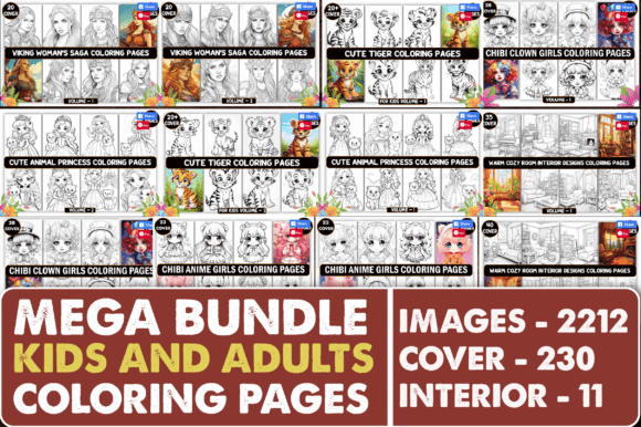 2212 Kids Adults Coloring Pages Bundle