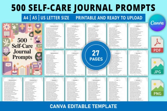 500 Self-Care Journal Prompts: Your Editable, Therapist-Inspired Tool for Mental Wellness and Lasting Growth