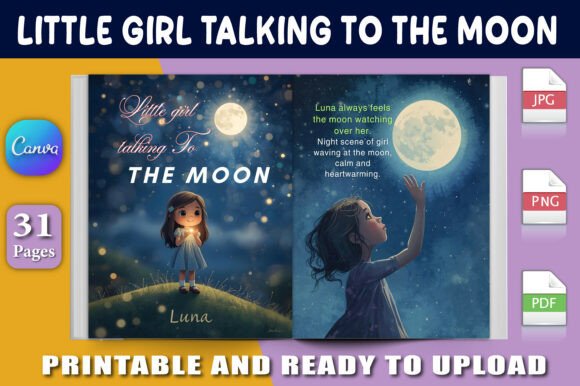 Little Girl Talking to the Moon